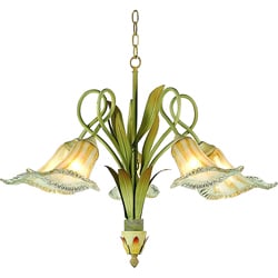 Hand-blown Glass 5-light Iron Floral Chandelier