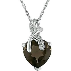 10k Gold Diamond and Smokey Quartz Heart Necklace