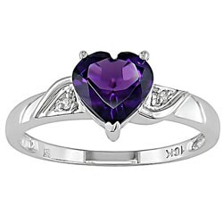10k White Gold Amethyst and Diamond Heart Ring