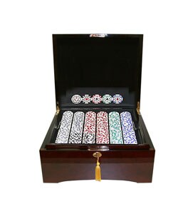 High Roller 750-piece Poker Chip Set with Finished Wood Case