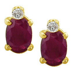 14k Yellow Gold Ruby and Diamond Stud Earrings