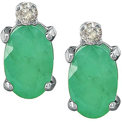 14k White Gold Emerald and Diamond Stud Earrings
