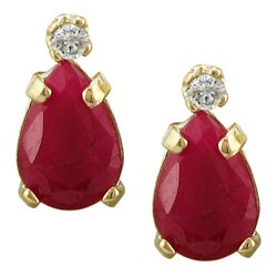 14k Yellow Gold Ruby and Diamond Earrings (J/K, I1 )