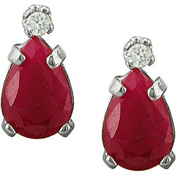 14k White Gold Ruby and Diamond Stud Earrings (J-K, I1)