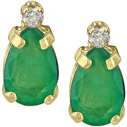  14k Yellow Gold Emerald and Diamond Earrings