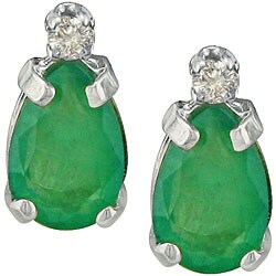 14k White Gold Emerald and Diamond Stud Earrings