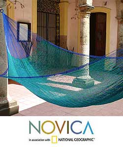 Hand-woven 'Cool Lagoon' Hammock (Mexico)