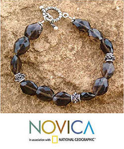 Sterling Silver Smokey Quartz 'Mystic Night' Bracelet (India)