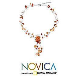 Stainless Steel Carnelian and Freshwater Pearl Necklace (5 mm ) (Thailand)
