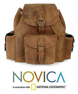Leather 'Weathered in Honey Brown' Backpack (Mexico)