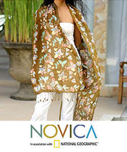 Silk 'Butterfly Bliss' Batik Shawl (Indonesia)
