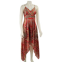 Chaudry Women's Red Print Spaghetti Strap Dress