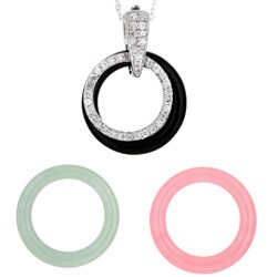 Sterling Silver 17-inch CZ and Jade Necklace