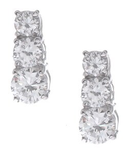 Sterling Silver Small Tri-stone CZ Earrings