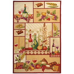 Hand-hooked Wine and Fruit Wool Rug (6' x 9')