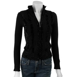 Dolce Cabo Women's Velvet Trim Zip-up Sweater