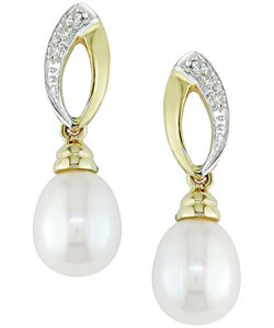 14k Gold Diamond and Cultured FW Pearl Drop Earrings