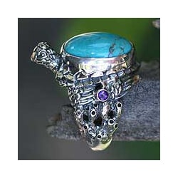 Sterling Silver 'Blue Turtle' Turquoise Ring (Indonesia)