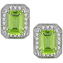 10k Gold 1/5ct TDW Diamond and Peridot Earrings