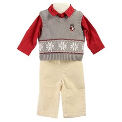 Little Me Infant Boy's 3-piece Snowflake Vest Pants Set