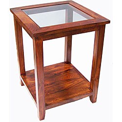 Contemporary End Table with Glass Top (India)