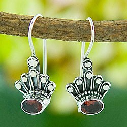 Sterling Silver Garnet Crown Earrings (Indonesia)