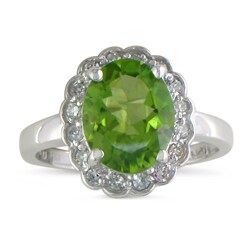 14k White Gold Peridot and 1/5ct TDW Diamond Ring