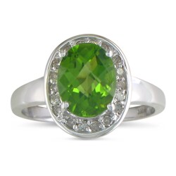 14k White Gold Peridot and 1/6ct TDW Diamond Ring (H-I, I1-I2)