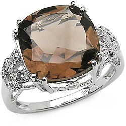Sterling Silver Smokey Quartz and Diamond Ring