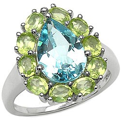 Sterling Silver Blue Topaz and Peridot Ring