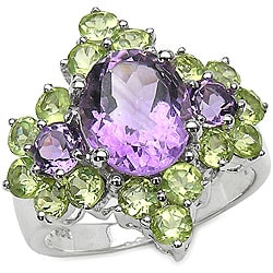 Sterling Silver Genuine Amethyst and Peridot Ring