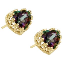 10k Gold Mystic Fire Topaz Heart Stud Earrings