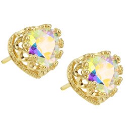 14k Gold Mercury Mist Topaz Heart Stud Earrings