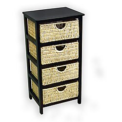 Black Cherry Frame Compact Wicker Basket Storage Shelf