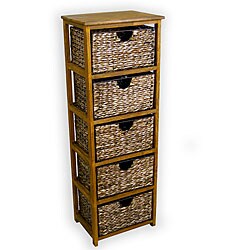 Walnut Frame Compact  Wicker Basket Storage Shelf