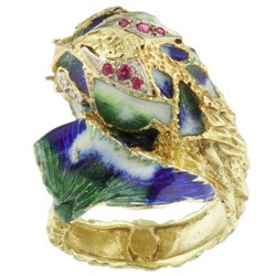 14k Yellow Gold and Enamel Sea Monster Ring