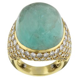 18k Gold Emerald and 4ct TDW Diamond Cocktail Ring (I, SI1)