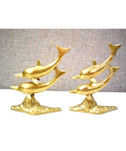 Dolphin on Wave Statuettes (Set of 2)