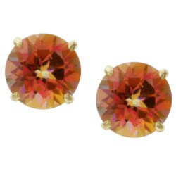 14k Yellow Gold Round Ecstasy Topaz Stud Earrings