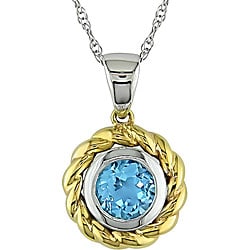 10k Two-tone Gold Round Blue Topaz Necklace