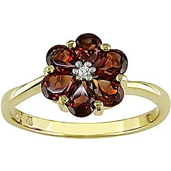 10k Gold Garnet and Diamond Accent Flower Ring