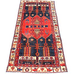 Persian Hamadan Navy/ Ivory Runner Rug (4'8 x 10'6)
