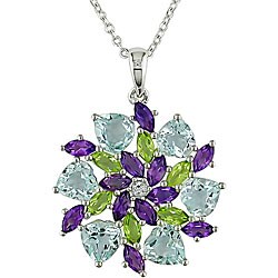 Sterling Silver Multi-gemstone Flower Necklace