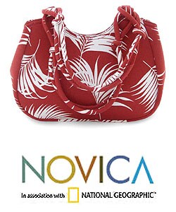 Cotton 'Crimson Palm' Handbag (Thailand)