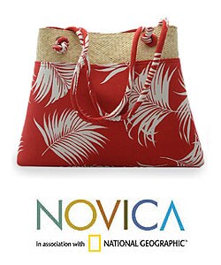 Cotton and Rattan 'Crimson Desire' Handbag (Thailand)