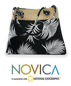 Cotton and Rattan 'Black Desire' Handbag (Thailand)