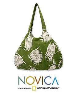 Cotton 'Floating on Green' Shoulder Bag (Thailand)