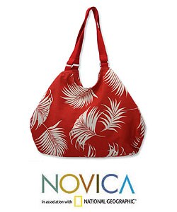 Cotton 'Floating on Red' Shoulder Bag (Thailand)