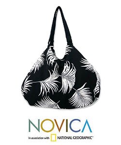 Cotton 'Floating on Black' Shoulder Bag (Thailand)