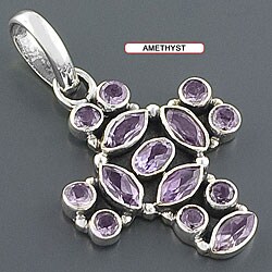 .925 Sterling Silver Gemstone Cross Pendant (India)
